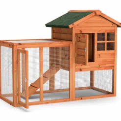 Tangkula Wood Rabbit Hutch, Outdoor Indoor Bunny Cage with Run, Removable Tray, Ramp, Ventilate Door