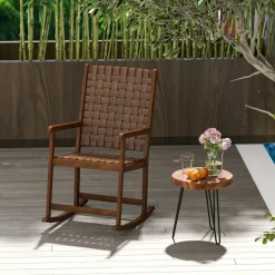 Tangkula Wood Rocking Chair, Indoor Outdoor Rocking Chair, Safe & Smooth Rocking Motion