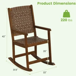 Tangkula Wood Rocking Chair, Indoor Outdoor Rocking Chair, Safe & Smooth Rocking Motion
