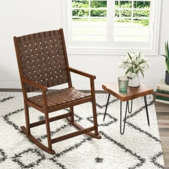 Tangkula Wood Rocking Chair, Indoor Outdoor Rocking Chair, Safe & Smooth Rocking Motion