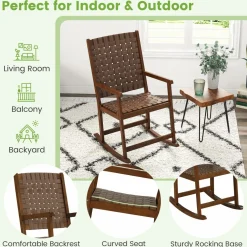 Tangkula Wood Rocking Chair, Indoor Outdoor Rocking Chair, Safe & Smooth Rocking Motion