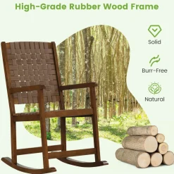 Tangkula Wood Rocking Chair, Indoor Outdoor Rocking Chair, Safe & Smooth Rocking Motion