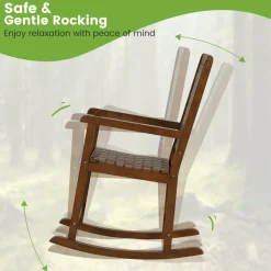 Tangkula Wood Rocking Chair, Indoor Outdoor Rocking Chair, Safe & Smooth Rocking Motion