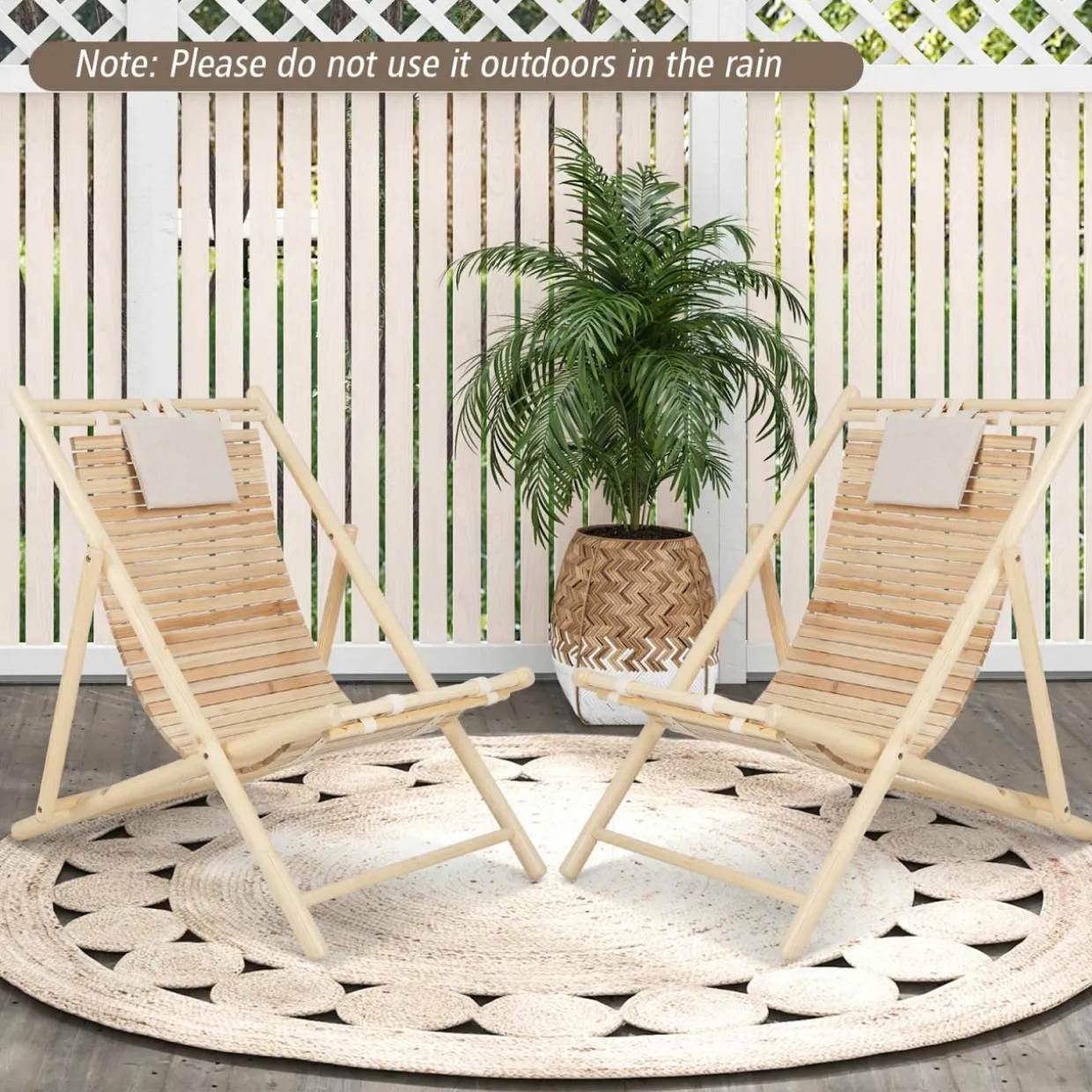 Tangkula Wood Sling Chair Outdoor, Patio Deck Chair with Detachable Headrest & 3-Level Adjustable Backrest