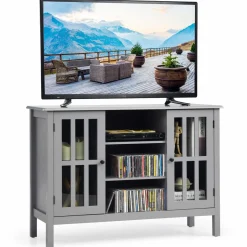 Tangkula Wood TV Stand, Classic Design Storage Console Free Standing Cabinet for TV up to 50