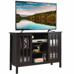 Tangkula Wood TV Stand, Classic Design Storage Console Free Standing Cabinet for TV up to 50