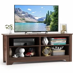 Tangkula Wood TV Stand for TVs up to 65 Inch, Farmhouse Media Console Cabinet Entertainment Center w/Cable Management Holes & Adjustable Shelf