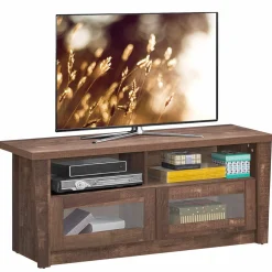 Tangkula Wood TV Stand for TV up to 55 Inches, Rustic Storage Media Console Cabinet w/ 2 Open Shelves and 2 Door Cabinets,Coffee