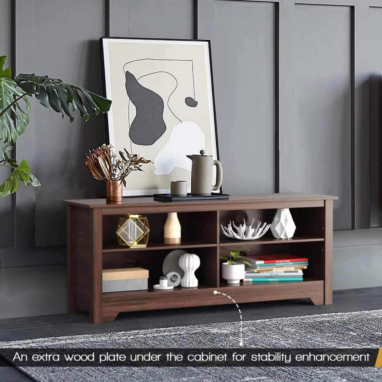 Tangkula Wood TV Stand for TVs up to 65 Inch, Farmhouse Media Console Cabinet Entertainment Center w/Cable Management Holes & Adjustable Shelf