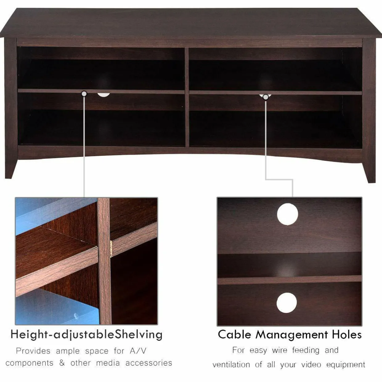 Tangkula Wood TV Stand for TVs up to 65 Inches, TV Storage Cabinet with 4 Open Storage Shelves