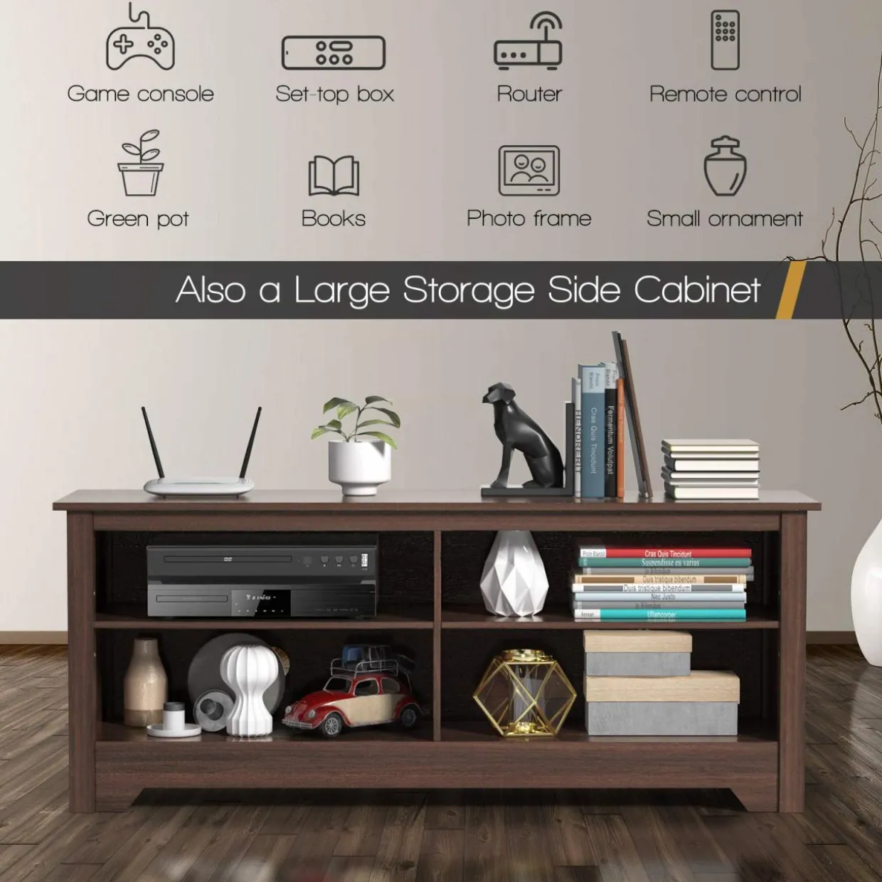 Tangkula Wood TV Stand for TVs up to 65 Inch, Farmhouse Media Console Cabinet Entertainment Center w/Cable Management Holes & Adjustable Shelf
