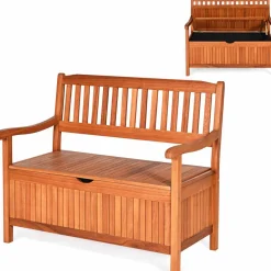 Tangkula Wooden Outdoor Storage Bench Large Deck Box (Natural)