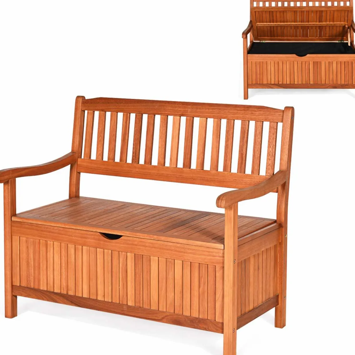 Tangkula Wooden Outdoor Storage Bench Large Deck Box (Natural)