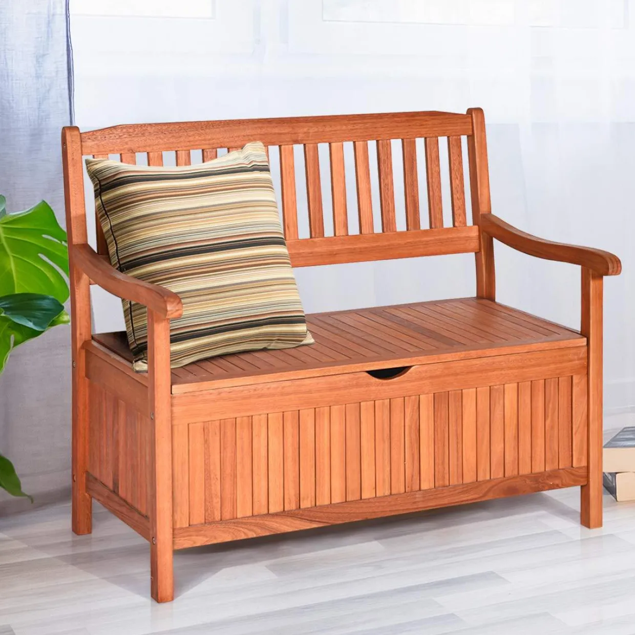 Tangkula Wooden Outdoor Storage Bench Large Deck Box (Natural)