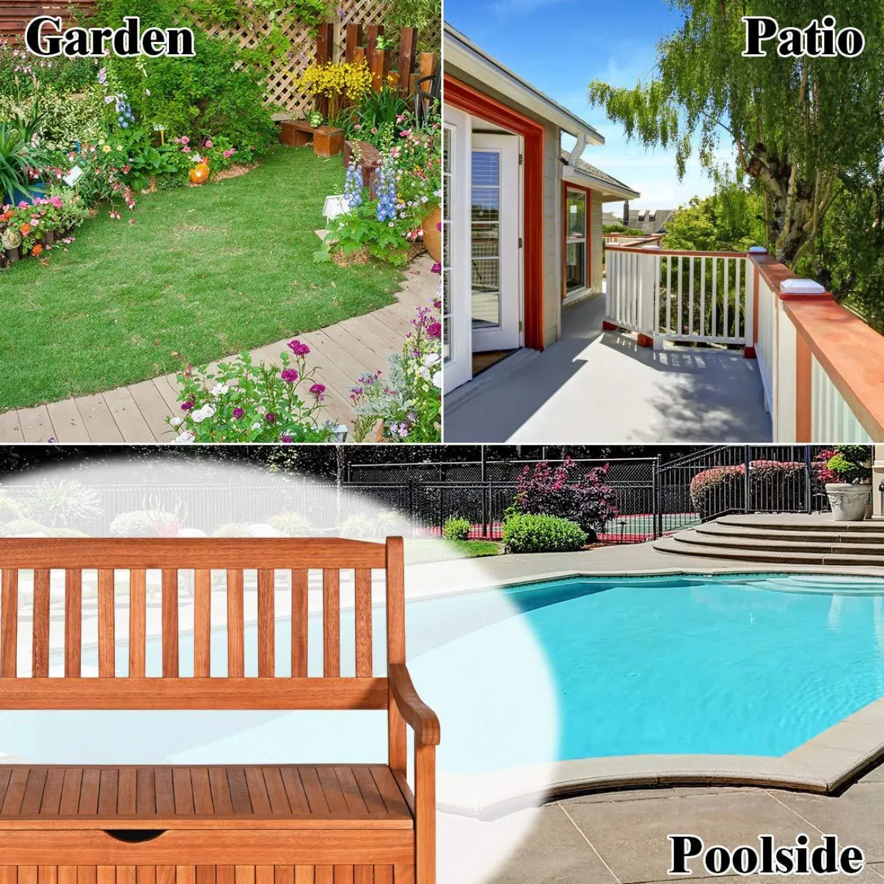 Tangkula Wooden Outdoor Storage Bench Large Deck Box (Natural)