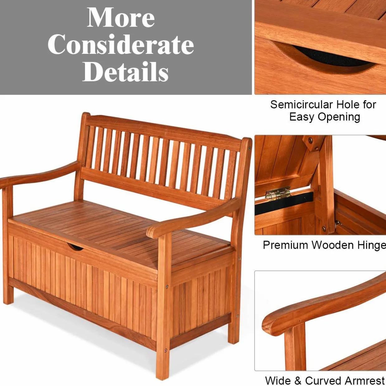 Tangkula Wooden Outdoor Storage Bench Large Deck Box (Natural)