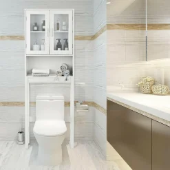 Tangkula Wooden Over The Toilet Storage Cabinet, Home Bathroom Space Saver