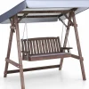 Tangkula Wooden Porch Swing, 2 Person A-Frame Outdoor Swing with Adjustable Canopy, Cushion, Armrests