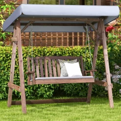 Tangkula Wooden Porch Swing, 2 Person A-Frame Outdoor Swing with Adjustable Canopy, Cushion, Armrests