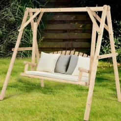 Tangkula Wooden Porch Swing, A-Frame Wood Log Swing Bench Chair