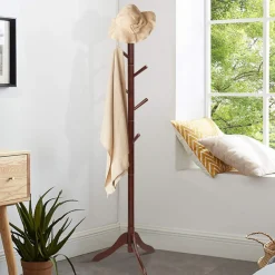 Tangkula Wooden Tree Coat Rack Freestanding, Entryway Coat Stand with 8 Hooks