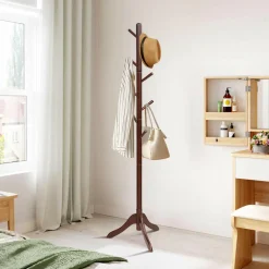 Tangkula Wooden Tree Coat Rack Freestanding, Entryway Coat Stand with 8 Hooks