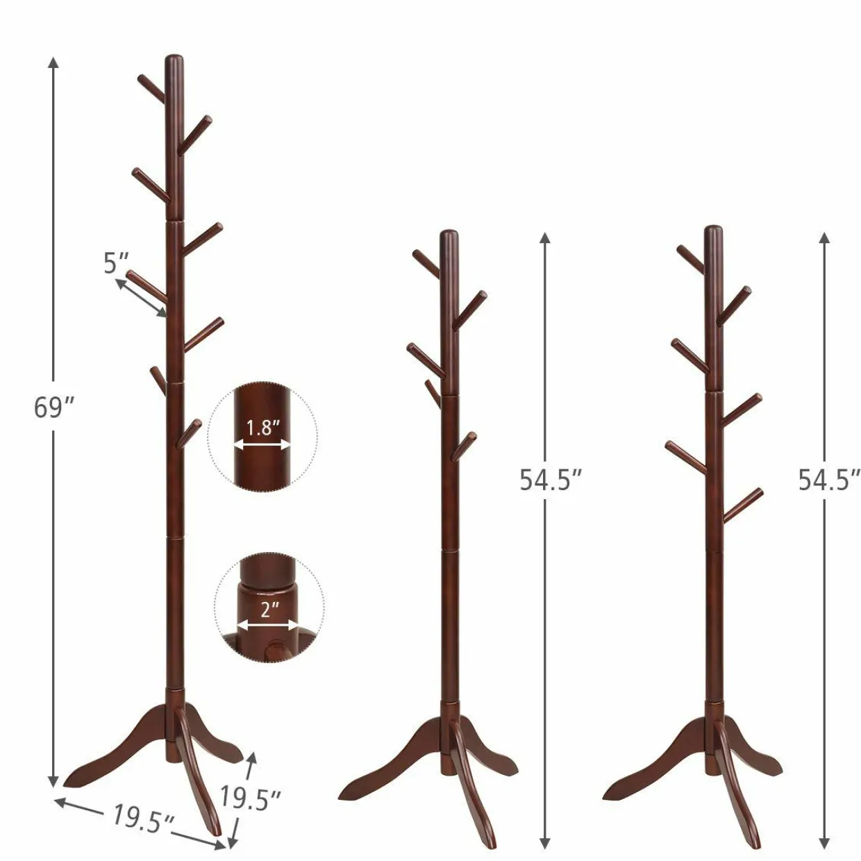 Tangkula Wooden Tree Coat Rack Freestanding, Entryway Coat Stand with 8 Hooks