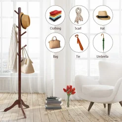 Tangkula Wooden Tree Coat Rack Freestanding, Entryway Coat Stand with 8 Hooks