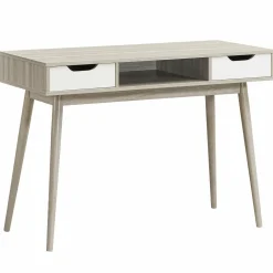 Tangkula Writing Desk with Drawers, Mid Century Home Office Desk Computer Desk (Oak & Walnut)