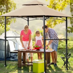 Tangkula 8"x 5" Grill Gazebo, Outdoor Patio Barbecue Gazebo Shelter with LED Lights