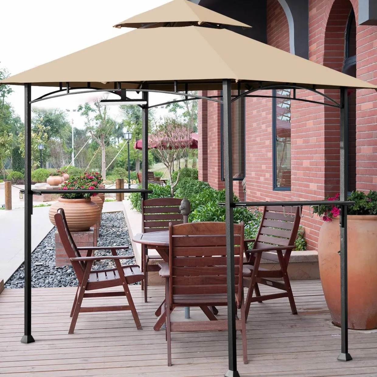 Tangkula 8"x 5" Grill Gazebo, Outdoor Patio Barbecue Gazebo Shelter with LED Lights