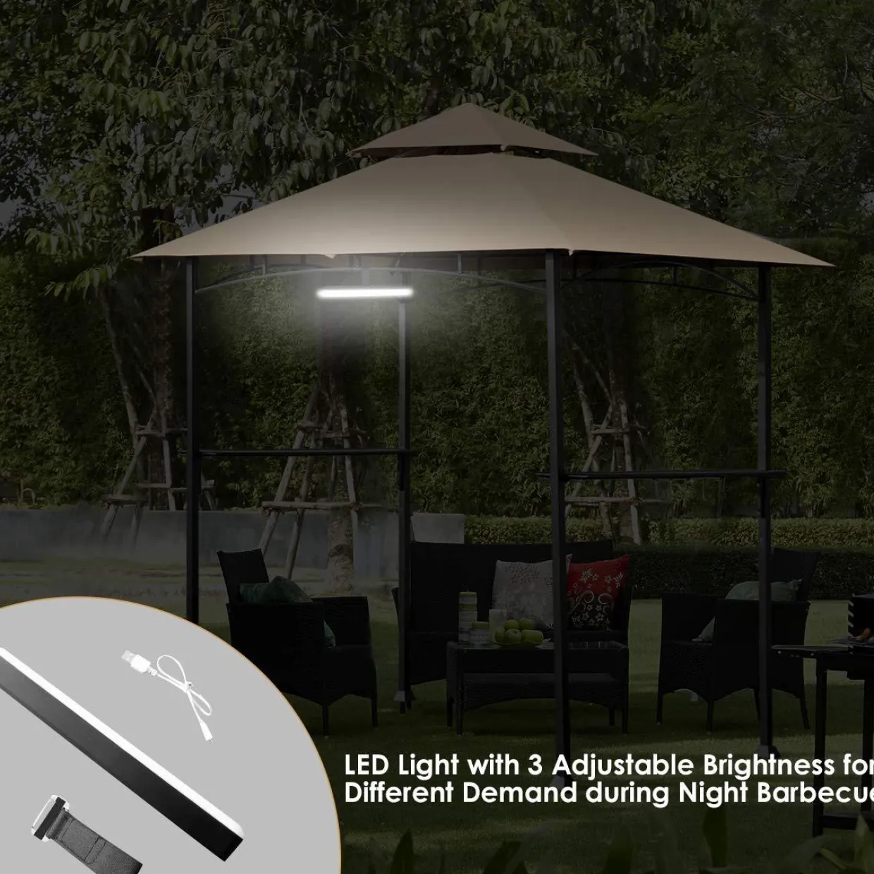 Tangkula 8"x 5" Grill Gazebo, Outdoor Patio Barbecue Gazebo Shelter with LED Lights