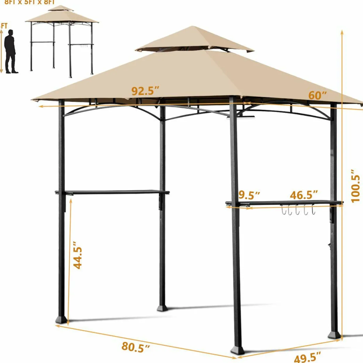 Tangkula 8"x 5" Grill Gazebo, Outdoor Patio Barbecue Gazebo Shelter with LED Lights