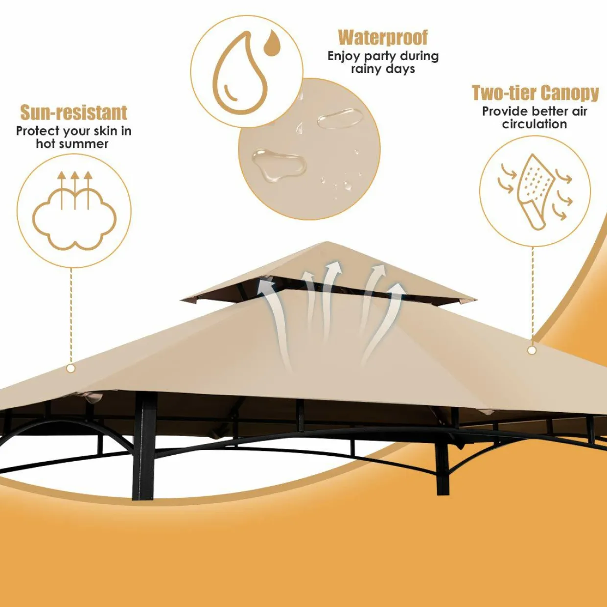 Tangkula 8"x 5" Grill Gazebo, Outdoor Patio Barbecue Gazebo Shelter with LED Lights