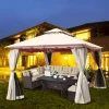 Tangkula 13x10 Feet Patio Steel Gazebo, Large Outdoor Canopy Gazebo with Netting, Side Walls, Zippers, 2 Tier Roof, Steel Canopy Gazebo