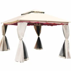 Tangkula 13x10 Feet Patio Steel Gazebo, Large Outdoor Canopy Gazebo with Netting, Side Walls, Zippers, 2 Tier Roof, Steel Canopy Gazebo