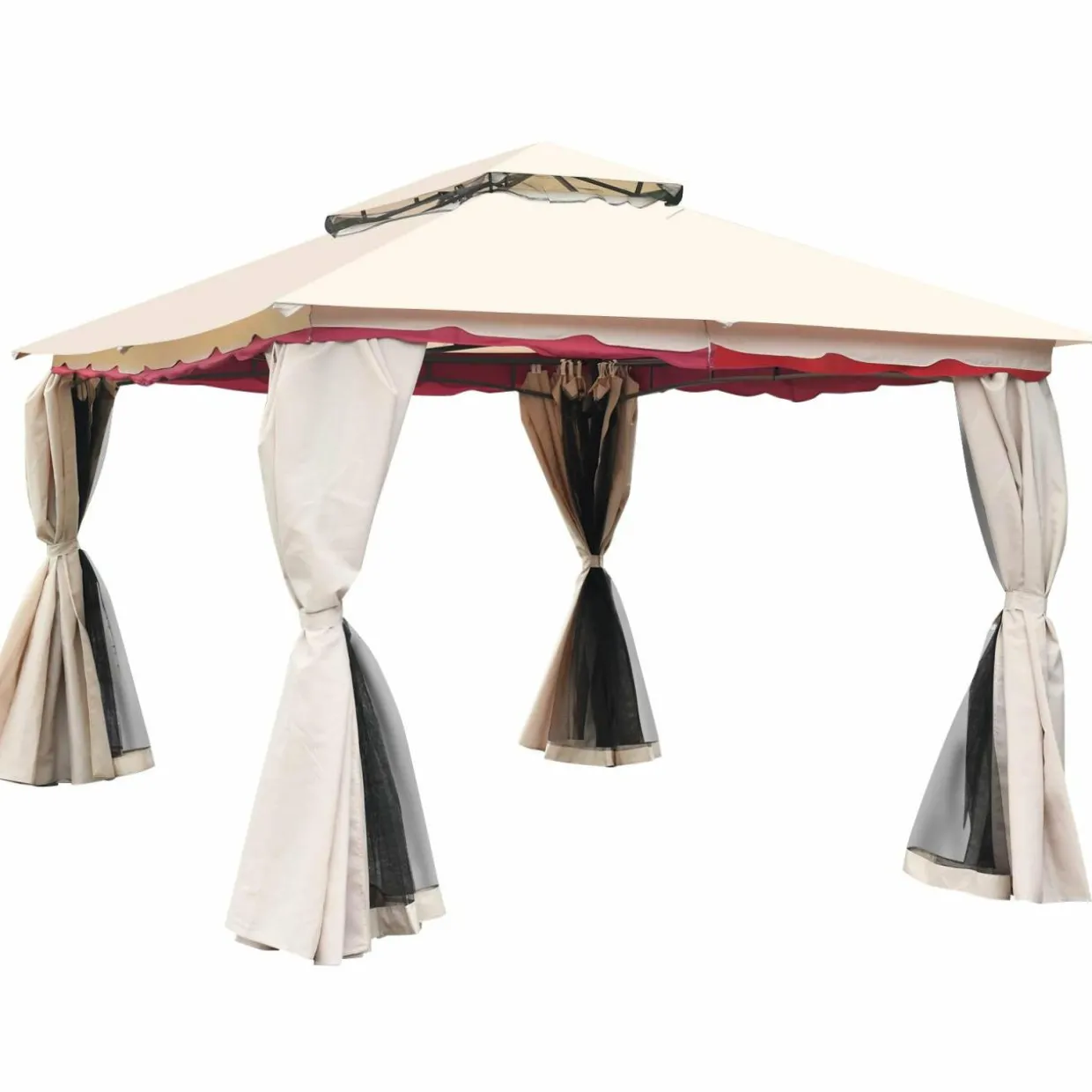 Tangkula 13x10 Feet Patio Steel Gazebo, Large Outdoor Canopy Gazebo with Netting, Side Walls, Zippers, 2 Tier Roof, Steel Canopy Gazebo