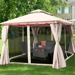 Tangkula 13x10 Feet Patio Steel Gazebo, Large Outdoor Canopy Gazebo with Netting, Side Walls, Zippers, 2 Tier Roof, Steel Canopy Gazebo