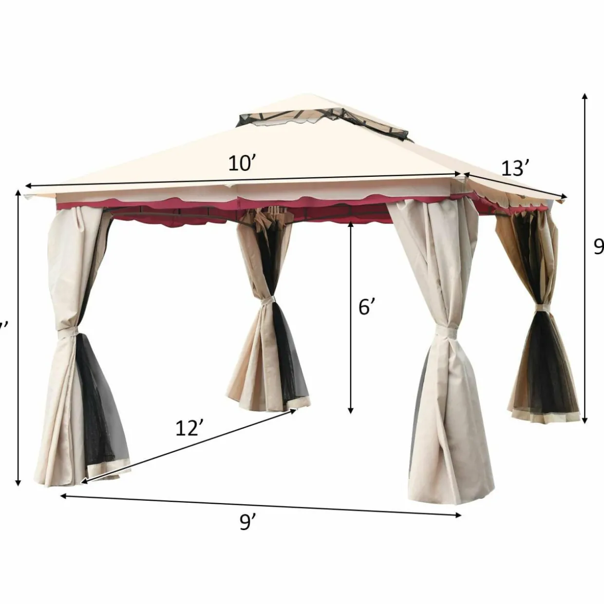 Tangkula 13x10 Feet Patio Steel Gazebo, Large Outdoor Canopy Gazebo with Netting, Side Walls, Zippers, 2 Tier Roof, Steel Canopy Gazebo
