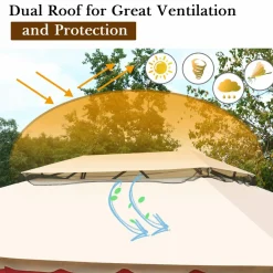 Tangkula 13x10 Feet Patio Steel Gazebo, Large Outdoor Canopy Gazebo with Netting, Side Walls, Zippers, 2 Tier Roof, Steel Canopy Gazebo