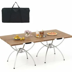 Tangkula 24"x24" Folding Camping Table Set of 2, Extendable Lightweight Camp Table with Wood-Grain Tabletop