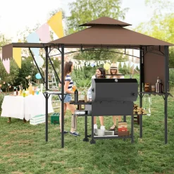 Tangkula 13x5 Ft Grill Gazebo with Dual Side Awnings, 2-Tier Barbecue Gazebo with 2 Shelves