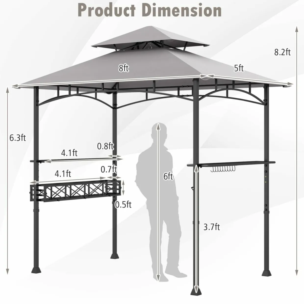Tangkula 8x5 Ft Grill Gazebo, 2-Tier Barbecue Gazebo with 2 Shelves, 10 Hanging Hooks, Bottle Opener & Storage Basket
