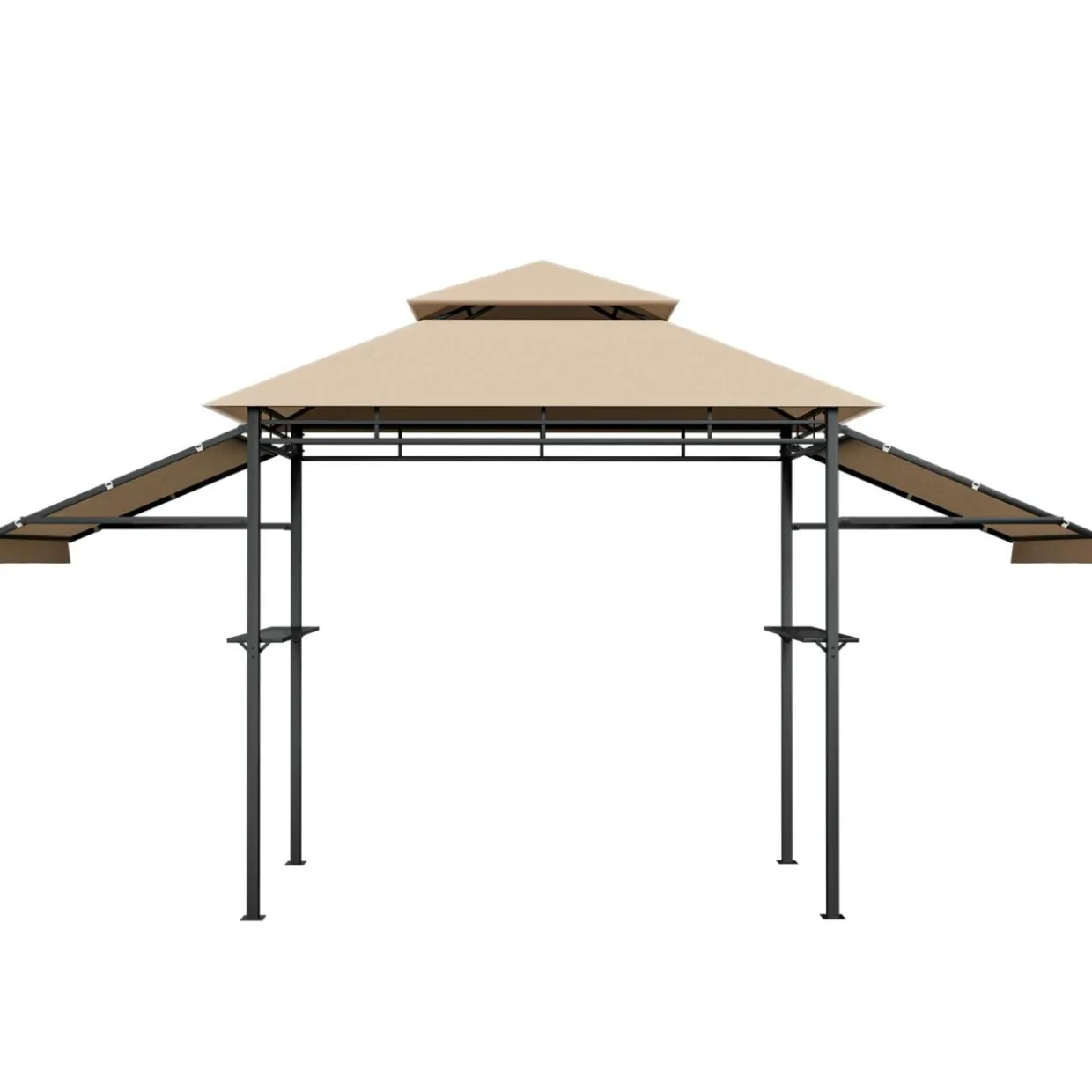 Tangkula 13.5x4 Ft Grill Gazebo with Dual Side Awnings, Double Tier BBQ Gazebo with 2 Side Shelves
