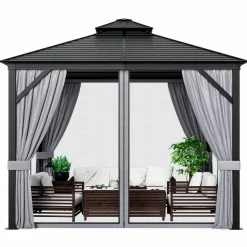 Tangkula 10x10 Ft Hardtop Gazebo, Double-Top Outdoor Gazebo with Galvanized Steel Roof