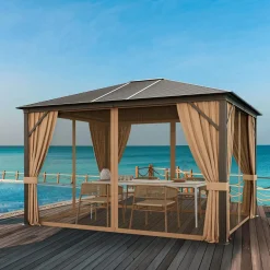 Tangkula 12x10 Ft Hardtop Gazebo, Double-Top Outdoor Gazebo with Galvanized Steel Top