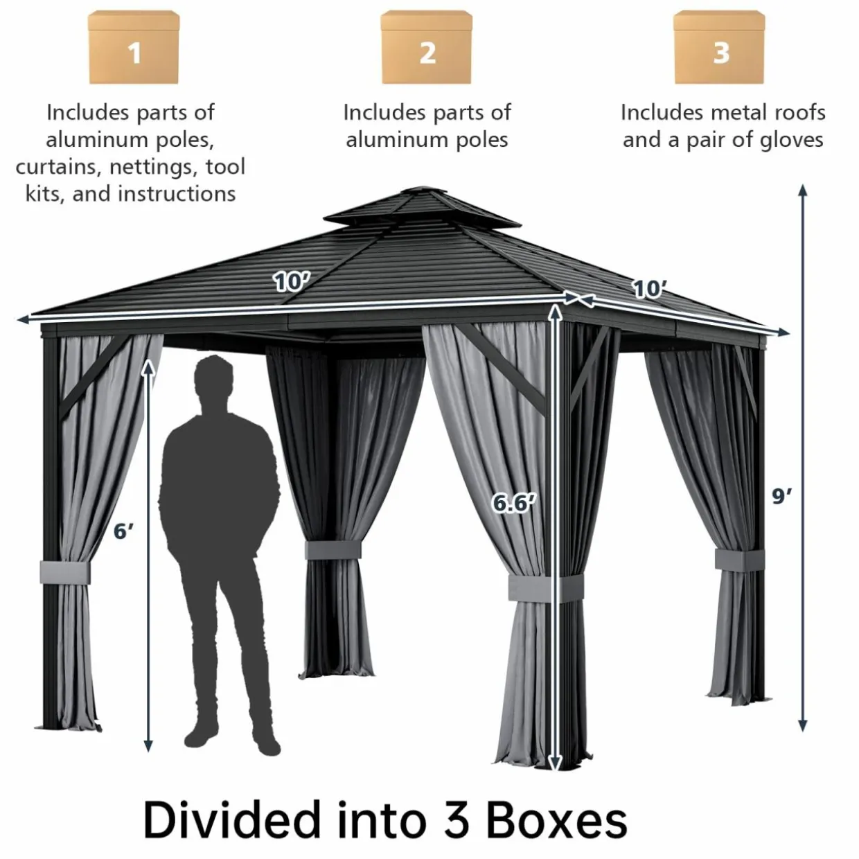 Tangkula 10x10 Ft Hardtop Gazebo, Double-Top Outdoor Gazebo with Galvanized Steel Roof
