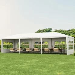 Tangkula 10x30 Ft Heavy Duty Party Tent, Large White Event Tent with 6 Sidewalls & 2 Zippered Door