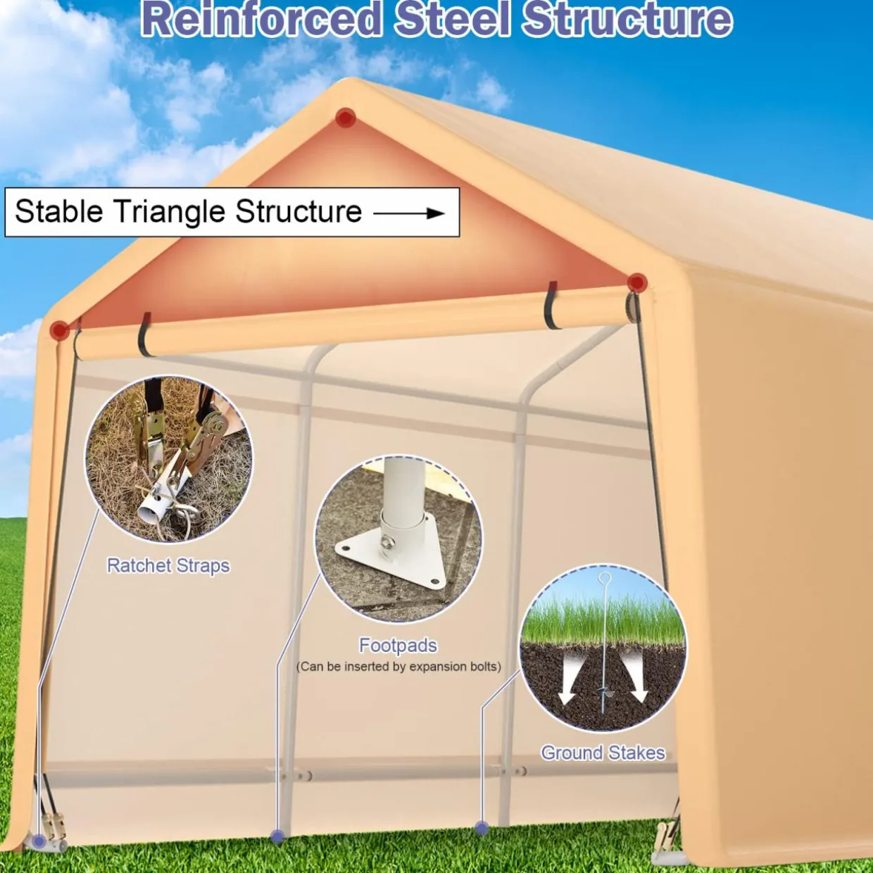 Tangkula 9x17 Ft Heavy Duty Carport, Portable Garage with Roll-up Front Door