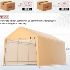 Tangkula 9x17 Ft Heavy Duty Carport, Portable Garage with Roll-up Front Door
